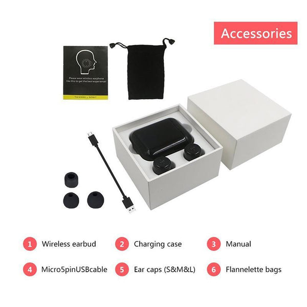 New True Wireless Earbuds TWS Mini Headphone Bluetooth In-Ear Earphone with 600mAH Charger Box for Android IOS Phone