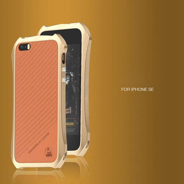 New Aluminum Metal Frame Leather Back Luxury Case for iPhone 5 / 5S / SE / 6 / 6S / 6 Plus / 6S Plus