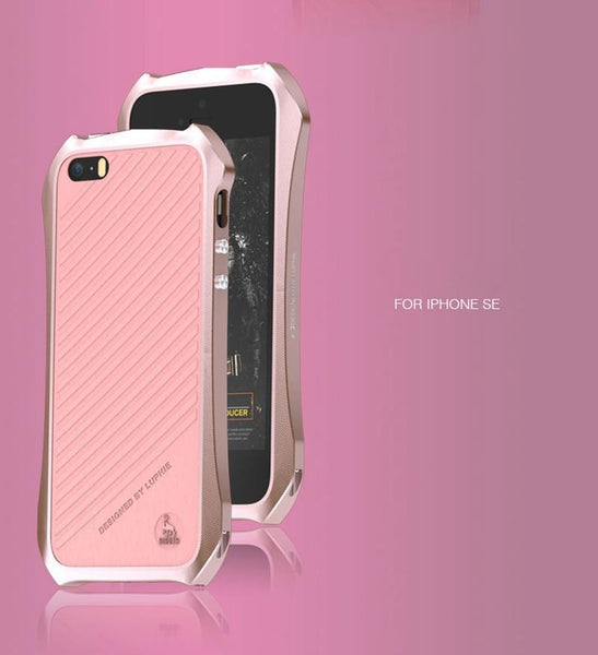 New Aluminum Metal Frame Leather Back Luxury Case for iPhone 5 / 5S / SE / 6 / 6S / 6 Plus / 6S Plus