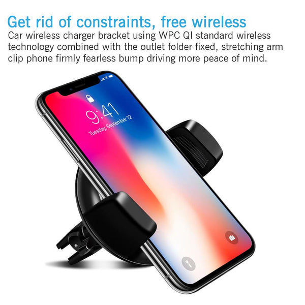 New Car Air Vent Mount Fast Qi Wireless Charger for iPhone X 8 for Samsung Note 8 S9 S8 S7 Edge Car Phone Holder