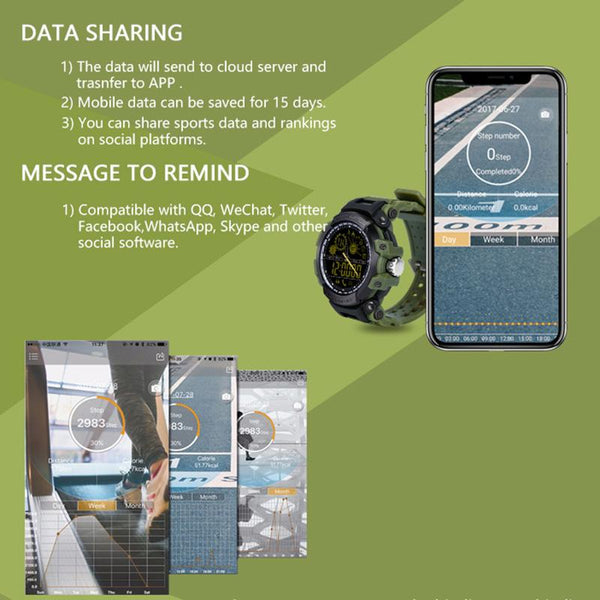New Rugged Fitness Smartwatch Passometer Smart Clock Waterproof Watch Activities tracker for iPhone Android Phones