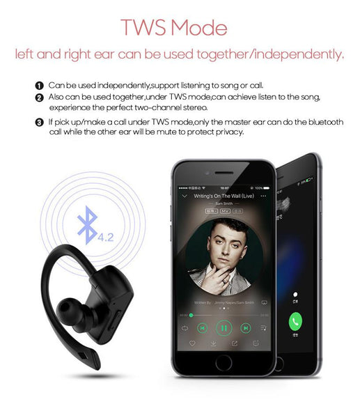 New TWS Sports Bluetooth Earphones with Microphone Wireless Headsets Ear Hook Waterproof Earbuds for Mobile Phones