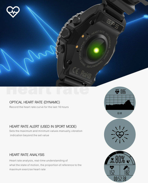 New GPS Sport Smart Watch Waterproof Sleep Heart Rate Monitor Thermometer Altimeter Pedometer GPS Smartwatch for IOS Android Windows