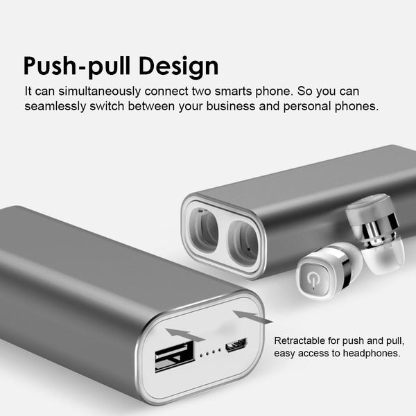 New TWS True Wireless Bluetooth 4.2 Earphone IPX7 Waterproof In-Ear Mini Stereo Earbuds Sports Headset w/ Mic 2100mAh Power Bank