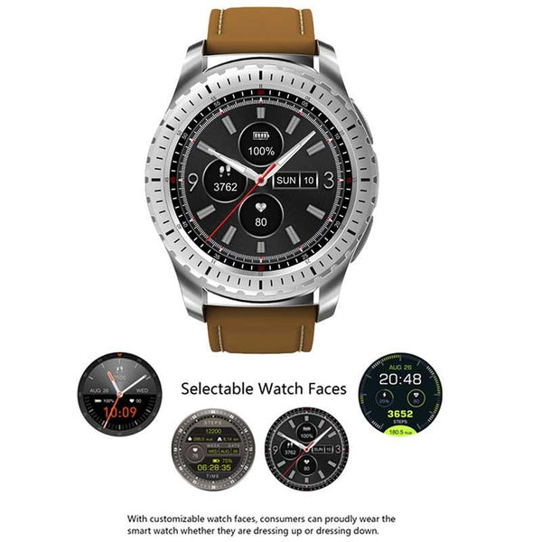 New Leather-Banded Smartwatch with 1.3 Inch Heart Rate Monitor Anti-Lost Support SIM/TF Card Smart Watch for IOS Android Windows