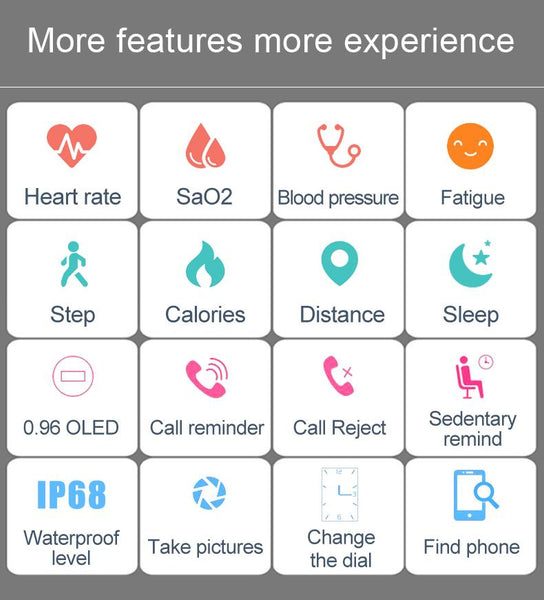 New IP68 Waterproof Smartband Watch Blood Pressure Heart Rate Monitor Smart Bracelet Fitness Tracker Bluetooth Wristband