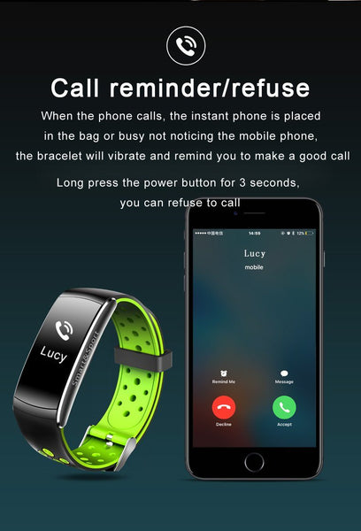 New IP68 Waterproof Smartband Watch Blood Pressure Heart Rate Monitor Smart Bracelet Fitness Tracker Bluetooth Wristband