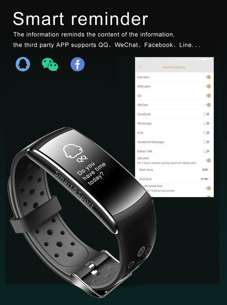 New IP68 Waterproof Smartband Watch Blood Pressure Heart Rate Monitor Smart Bracelet Fitness Tracker Bluetooth Wristband