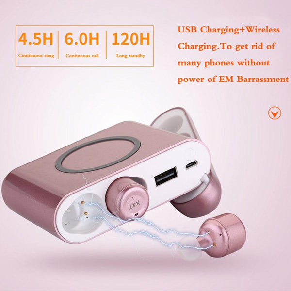 New Super Compact TWS Wireless Earphones Headphone Stereo Earbuds w/ Mic 5200mAH Wireless Power Bank Charger