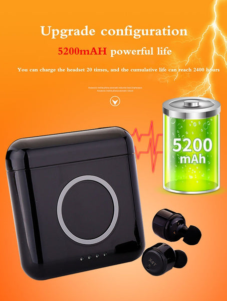 New Super Compact TWS Wireless Earphones Headphone Stereo Earbuds w/ Mic 5200mAH Wireless Power Bank Charger