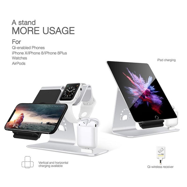 New Super Compact 3 in 1  iWatch Qi Stand Airpods Charger Dock Phone Desktop Tablet Holder for Airpods