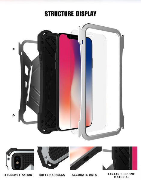 New Luxury Protective Hard Armor Heavy Duty Metal Aluminum Shell Phone Case for iPhone 11 Pro Max XR XS SE / Samsung Galaxy S10 Note 10 Plus