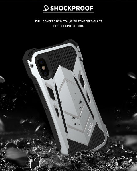 New Luxury Protective Hard Armor Heavy Duty Metal Aluminum Shell Phone Case for iPhone 11 Pro Max XR XS SE / Samsung Galaxy S10 Note 10 Plus