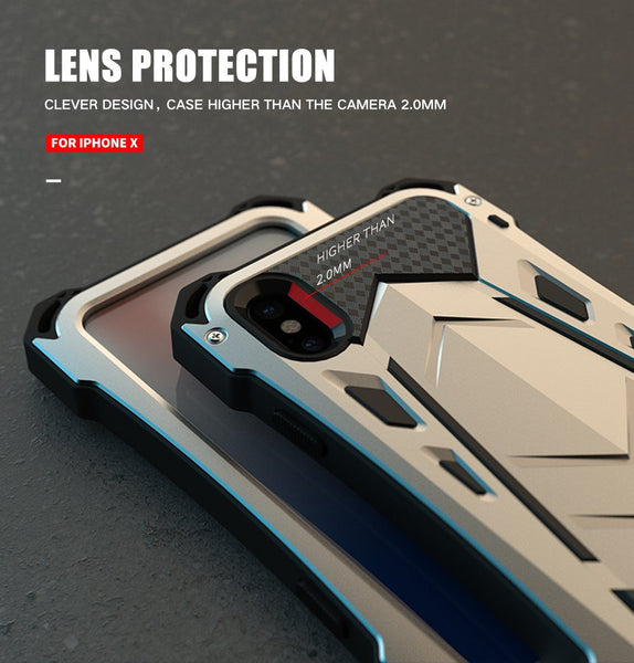 New Luxury Protective Hard Armor Heavy Duty Metal Aluminum Shell Phone Case for iPhone 11 Pro Max XR XS SE / Samsung Galaxy S10 Note 10 Plus