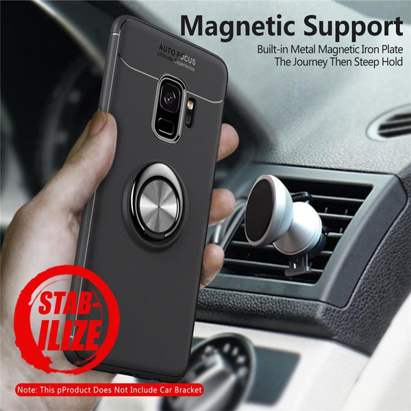 New Metal Magnet Car Kickstand Ring Grip Soft Silicone TPU Case for Samsung S9 Series