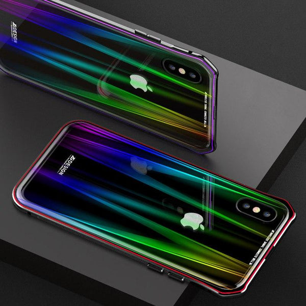 New Laser -Colored Design Magnetic Metal Frame Shell Phone Case Cover For iPhone XS XR X 8 Series