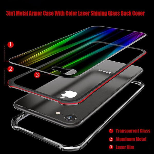 New Laser -Colored Design Magnetic Metal Frame Shell Phone Case Cover For iPhone XS XR X 8 Series