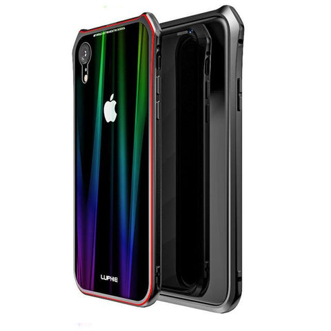 New Laser -Colored Design Magnetic Metal Frame Shell Phone Case Cover For iPhone XS XR X 8 Series