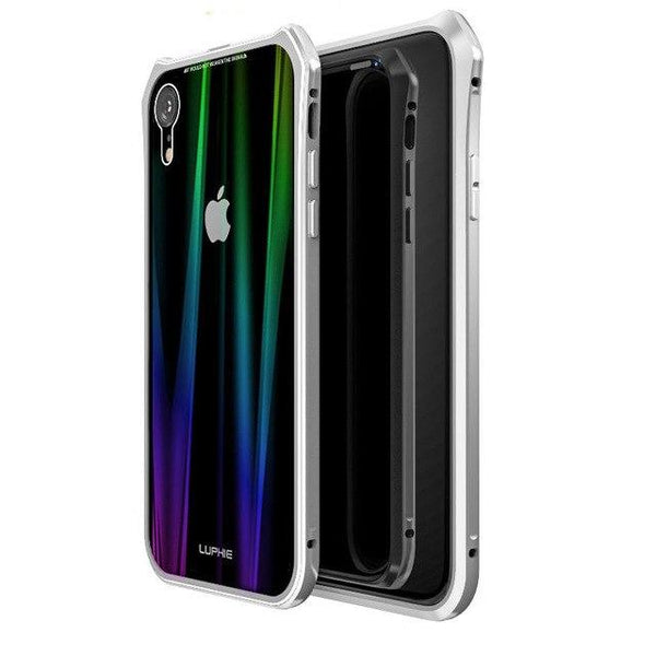 New Laser -Colored Design Magnetic Metal Frame Shell Phone Case Cover For iPhone XS XR X 8 Series