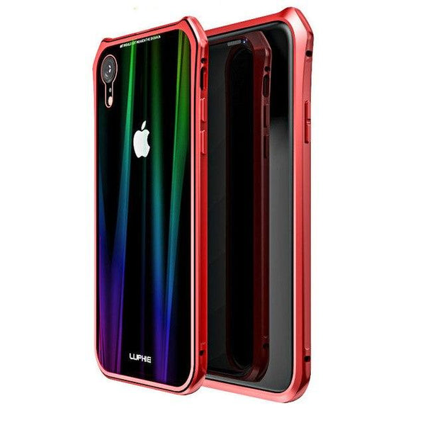 New Laser -Colored Design Magnetic Metal Frame Shell Phone Case Cover For iPhone XS XR X 8 Series