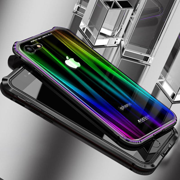 New Laser -Colored Design Magnetic Metal Frame Shell Phone Case Cover For iPhone XS XR X 8 Series