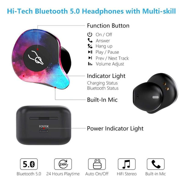 New Bluetooth 5.0 True Wireless Stereo Earbuds Earphones IPX5 Water-Resistant Headset for Phone HD Communication with Charge Box