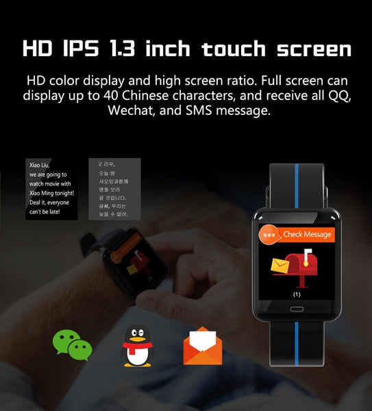 New Smart Sport Watch 1.3 Inch Touch Screen Heart Rate Monitoring Blood Pressure Bracelet For iPhone Android