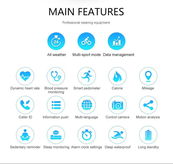 New IP68 Waterproof Bluletooth Fitness Tracker TFT Color Screen Smartwatch For Android IOS