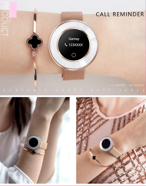 New Lady Smart Bracelet Watch IP68 Waterproof Steel Strap Heart Rate Blood Pressure Tracker Smart Watch For iPhone Android