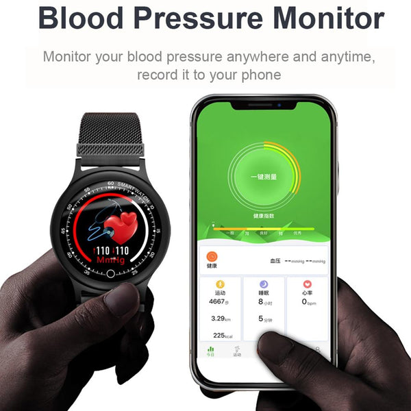New Smart Watch Men Metal Strap IP68 Waterproof Heart Rate Blood Pressure Monitor SMS Notifications Smartwatch