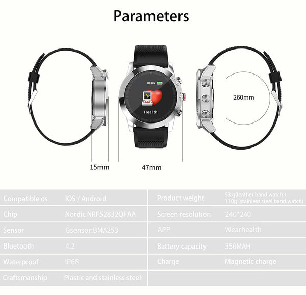 New Smart Watch 1.3'' IP68 Waterproof Bluetooth 4.2 Smartwatch Heart Rate Monitoring Compass Sport Watch For Android iOS