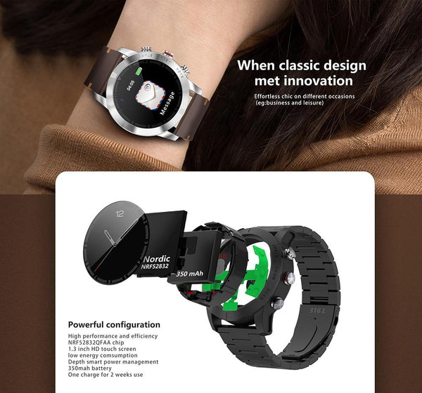 New Smart Watch 1.3'' IP68 Waterproof Bluetooth 4.2 Smartwatch Heart Rate Monitoring Compass Sport Watch For Android iOS