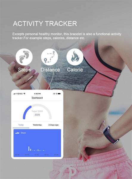 New Blood Pressure Smart Band Heart Rate Bracelet Fitness Tracker Watch Intelligent Wristband