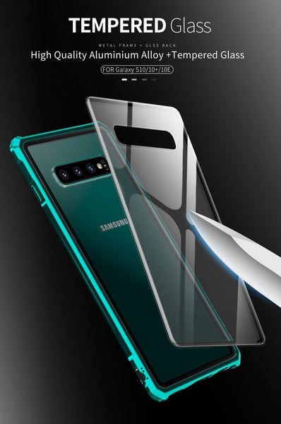 New Luxury Metal Armor Cover Case Frame Shell Bumper Back Clear Glass For Samsung S10 Note 10 Plus