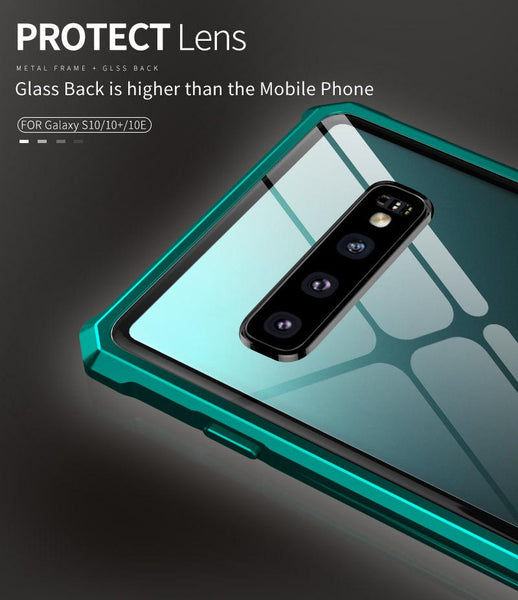 New Luxury Metal Armor Cover Case Frame Shell Bumper Back Clear Glass For Samsung S10 Note 10 Plus