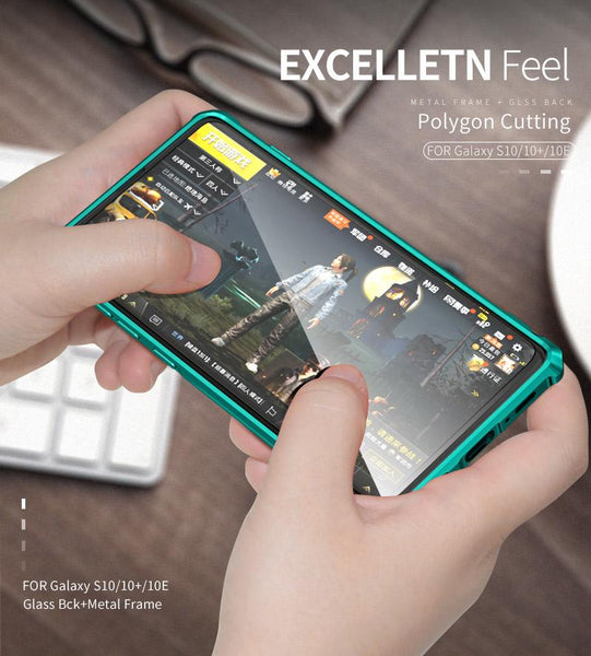 New Luxury Metal Armor Cover Case Frame Shell Bumper Back Clear Glass For Samsung S10 Note 10 Plus