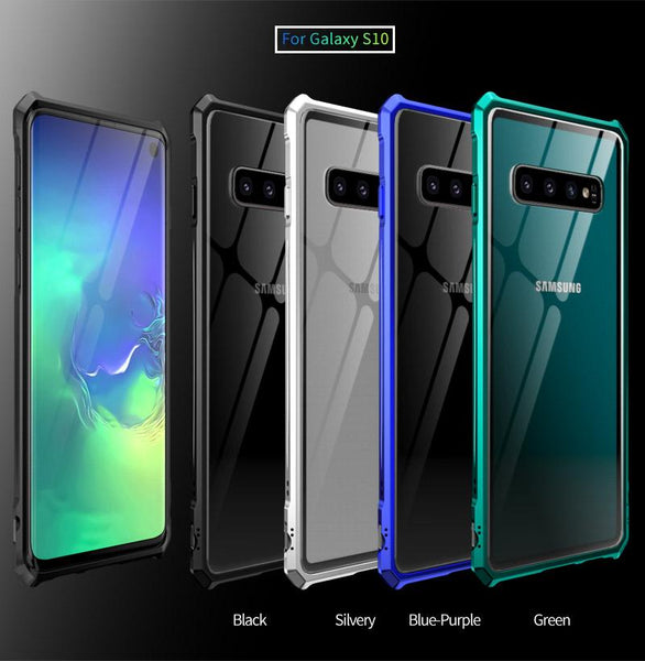 New Luxury Metal Armor Cover Case Frame Shell Bumper Back Clear Glass For Samsung S10 Note 10 Plus