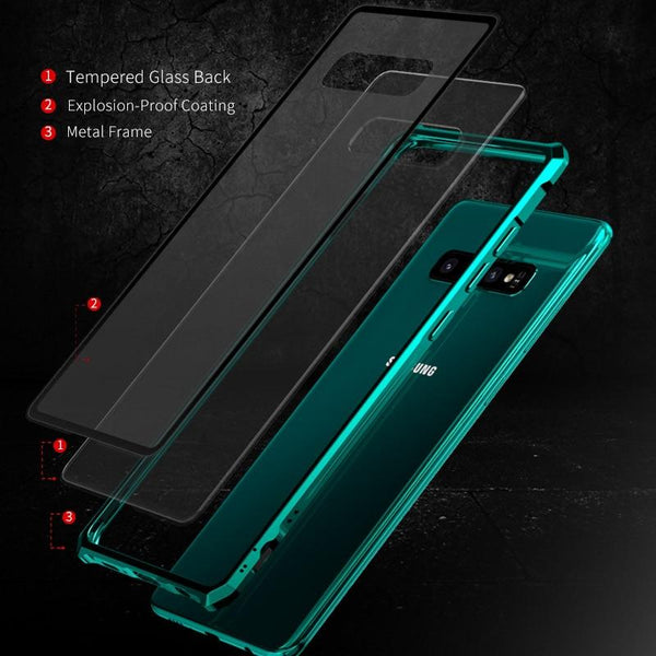 New Luxury Metal Armor Cover Case Frame Shell Bumper Back Clear Glass For Samsung S10 Note 10 Plus