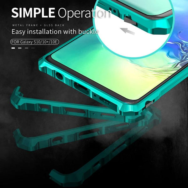 New Luxury Metal Armor Cover Case Frame Shell Bumper Back Clear Glass For Samsung S10 Note 10 Plus