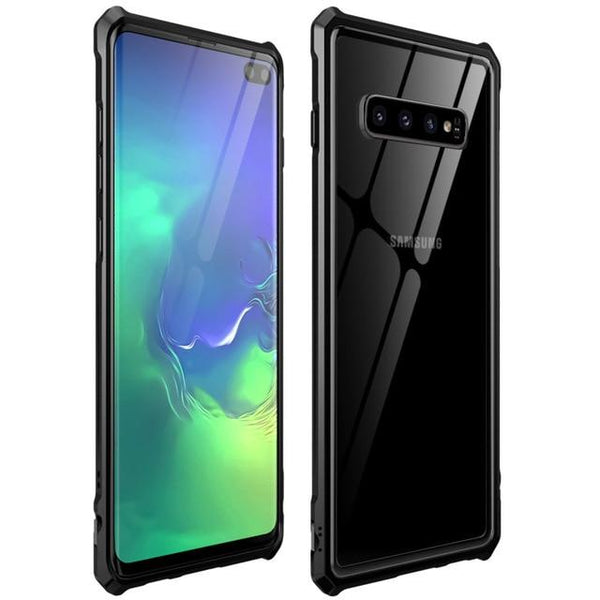 New Luxury Metal Armor Cover Case Frame Shell Bumper Back Clear Glass For Samsung S10 Note 10 Plus
