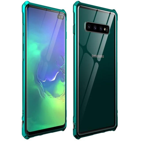 New Luxury Metal Armor Cover Case Frame Shell Bumper Back Clear Glass For Samsung S10 Note 10 Plus