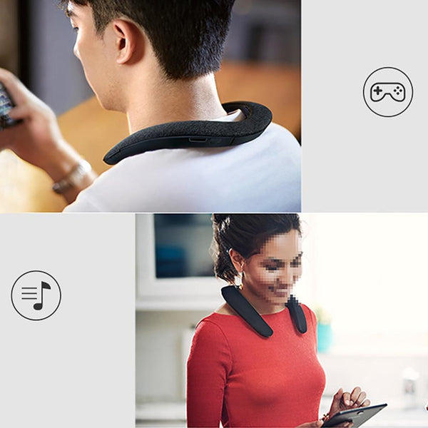 New 5D Stereo Wireless Bluetooth Wearable Sport Neck Ring Microphone Speaker For iOS Android Windows