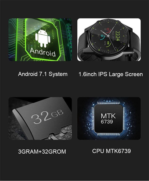 New Android 7.1  IP67 Waterproof GPS 2MP Camera 1.6 Inch AMOLED Screen 4G Smartwatch For iPhone Android