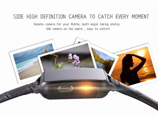 New Leather Band Bluetooth Smart Watch With Gesture Control Heart Rate Monitor Anti-Lost 30W Camera For iPhone Android