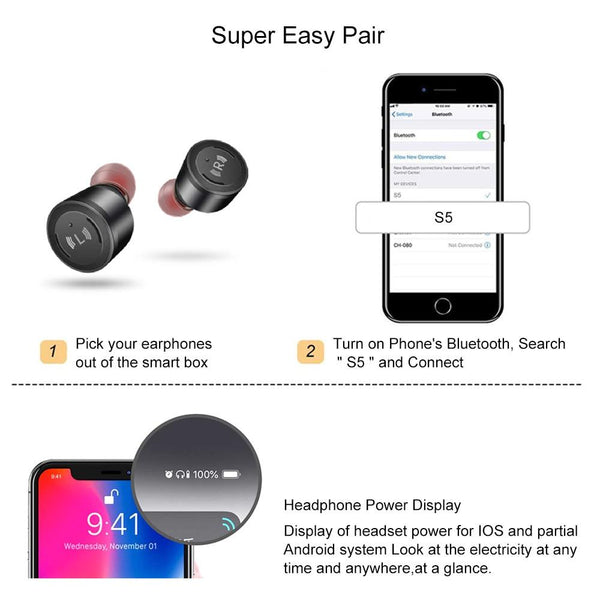 New TWS Wireless Bluetooth 5.0 Earphone IPX7 Waterproof Headset Stereo Earbuds Microphone With Charging Case