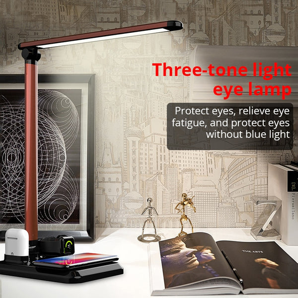 New 4-In-1 LED Table Desk Lamp Wireless Charger For Compatible iPhones Airpods Apple Watch