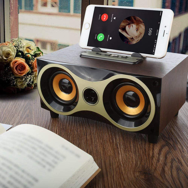 New Retro Desktop Portable Wooden Wireless Subwoofer Stero Bluetooth Speaker With FM Radio Holder For iOS Android
