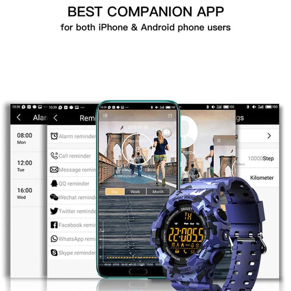 New Rugged Outdoor Camouflage Bluetooth IP67 Waterproof Smartwatch With Fitness Motion Tracking For iOS Android