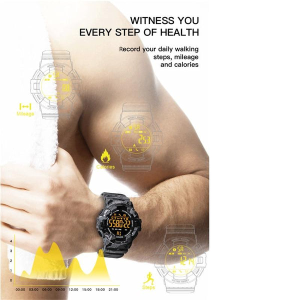 New Rugged Outdoor Camouflage Bluetooth IP67 Waterproof Smartwatch With Fitness Motion Tracking For iOS Android