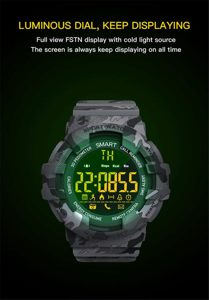 New Rugged Outdoor Camouflage Bluetooth IP67 Waterproof Smartwatch With Fitness Motion Tracking For iOS Android